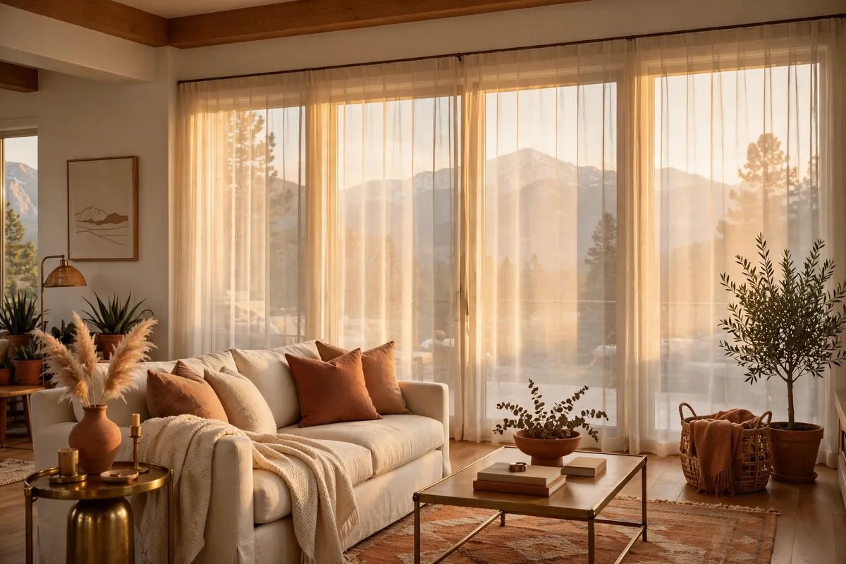 Silhouette Window Shadings diffusing warm sunlight in a living room